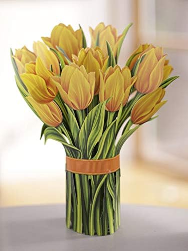 Freshcut papir Pop up kartice, Žuti tulipani, 12 inča životne veličine Forever Flower Bouquet 3D Popup papir