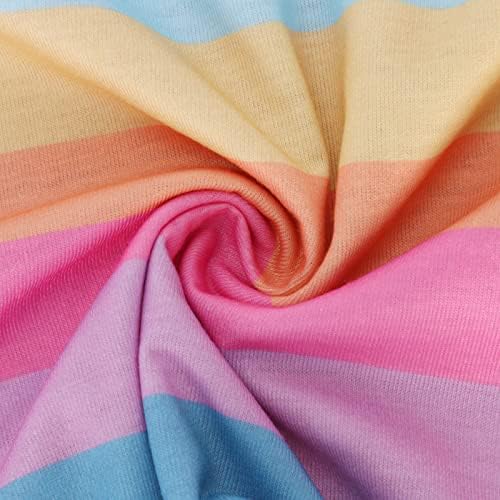 Ženski prugasti Crop Tops rever ovratnik dugme gore kratki rukav Tee Shirt modni slatki Rainbow Stripe