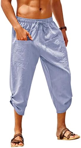 Coofandy muške posteljine harem hlače casual elastični struk kapri pantalone bahatske plaže joga hlače