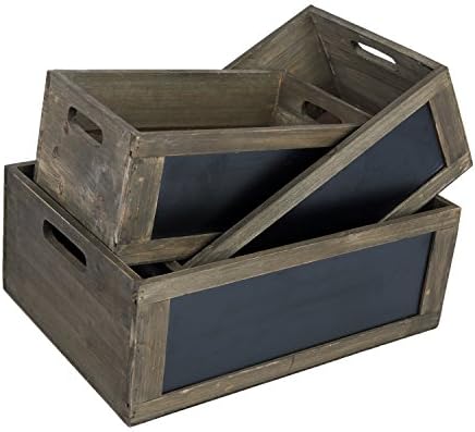 Mygift zapaljena drvena dekorativna kanta za odlaganje, mala kutija sanduka za gniježđenje sa prednjom pločom, Set od 3 komada