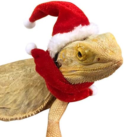 Preferijski reptilni santa šešir i šal set podesive božićne odjeće za male životinje, nosač