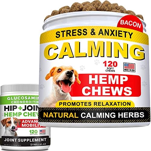 Hemp smirivanje + konoplja glukozamin žvakanje za pse Bundle - anksioznost Relief + Joint Pain Relief - konopljino ulje + Omega 3, hondroitin, MSM - obuka pasa & pomoć u ponašanju + Hip & amp; zajednička njega-240 žvakanja - US Made