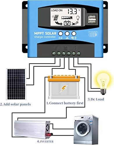 100A MPPT solarni regulator punjenja,12v 24v baterija za solarne panele inteligentni Regulator sa LCD ekranom dvostruki USB,višestruki načini kontrole opterećenja podesivi LCD ekran