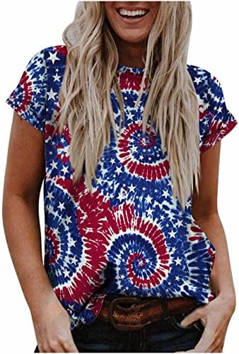 Teen Girl USA zastava Grafički bluze za majicu na vratu Brod majica kratkih rukava Ležerne prilike za ljetni pad 2023 odjeća NC