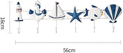 Xiaoheshop kaput stalak Zidna mediteranska stila Drvo ukrašavanje kuke Shell Starfish Nautički