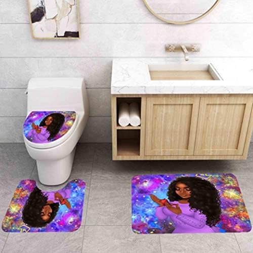 Afričke američke tušske zavjese za kupaonicu, crna djevojka kupaonica setovi s tuš kabinom i prostirkama