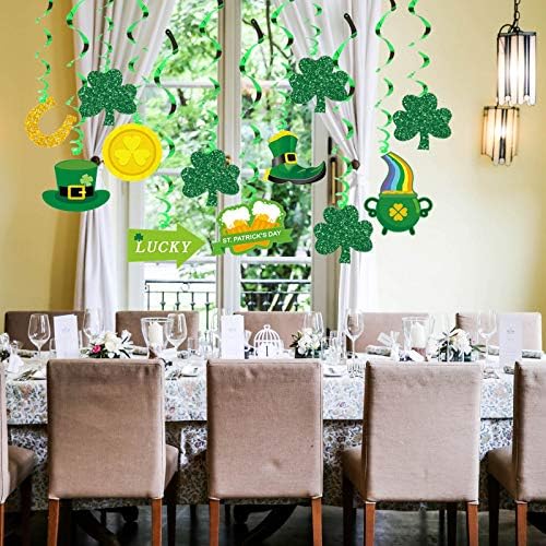Dan viseći ukras - sretni zeleni baneri i spiralni ukrasi, tri lista Shamrock djetelina irska zabava