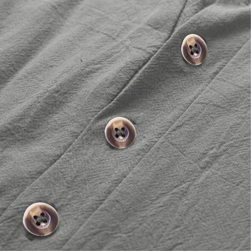 Pamučna i lanena konoplja duga bluza Top za muškarce Henley V izrez košulja dugih rukava hipi Casual