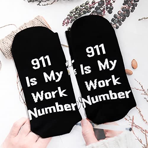 Pofill 2 Pairs Funny 911 Dispečer Pokloni 911 je moj radni broj čarapa 911 Operator Dispečer-er Policija vatrogasna borac EMS poklon