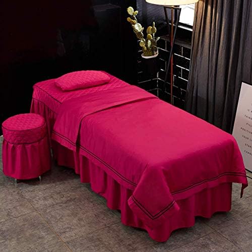 ZHUAN Setovi čaršava za masažu sa rupom za oslonac za lice 4 komada prošiveni Beauty Bed Set kozmetički Salon posteljina za lice set meke prozračne-ruža crvena 70x190cm