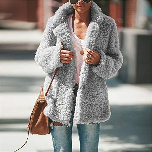 Andongnywell Žene Ležerne prilike s dugim rukavima Fuzzy Faux Shearling Topla zimski jakne Granulirani kaput