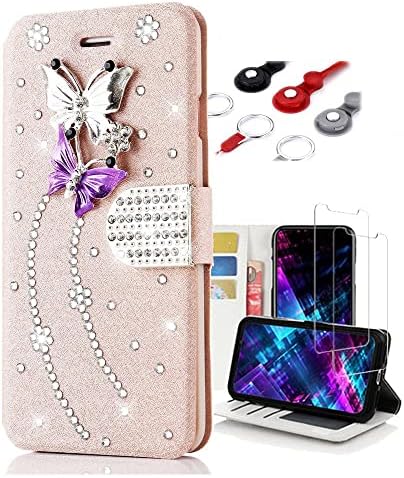 Fairy Art Crystal Wallet futrola za telefon kompatibilna sa Samsung Galaxy A02s-Butterfly-Pink-3d ručno rađena svjetlucava Bling kožna navlaka sa zaštitom ekrana & traka za vrat