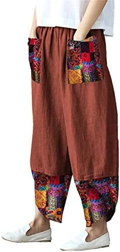 Maiyifu-GJ ženski patchwork posteljina široke noge hlače elastični struk casual caprike harem pantalone labavi konusni salon bager