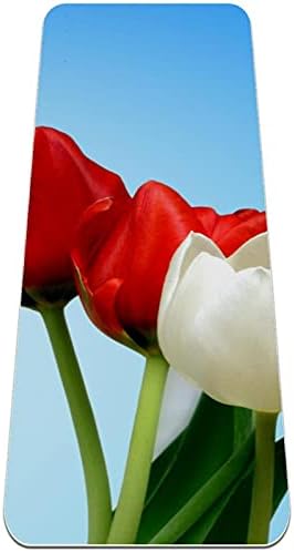 6mm ekstra debela prostirka za jogu, crveni bijeli tulipan Flower Print ekološki prihvatljivi TPE prostirke za vježbanje Pilates Mat sa za jogu, trening, osnovnu kondiciju i vježbe na podu, muškarci & žene
