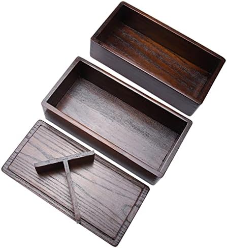 Plplaaoo Bento kutija, prirodna drvena kutija za ručak, japanski bento kutija Dvostruka sloja pravokutnika sa