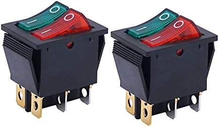 Lyvi 2pcs AC 250V / 16A, 125V / 20A crveno i zeleno dugme sa svetlošću / isključivanje DPDT 6 PIN 2 Položaj prekidača