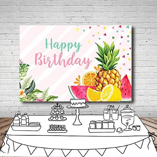 MEHOFOTO Summer Twotti Frutti Party Backdrop Girl Happy Birthday Pink Stripes Confetti Tropical Fruits