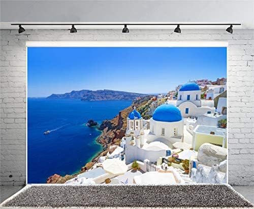 Leowefowa 7X5FT Bijela arhitektura sela Oia na ostrvu Santorini Grčka pejzaž prirode plavo nebo pozadina