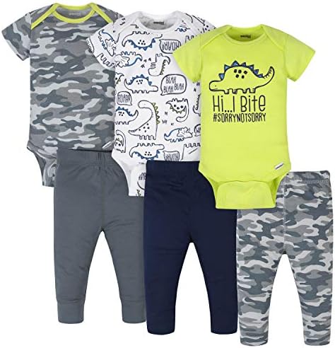 Onesies Brand Baby 3 Oneyes 3 hlače Outfit Bundle Mix n Utakmica Novorođenca do 12m, sivo zeleni Camo Dino, 0-3 mjeseca