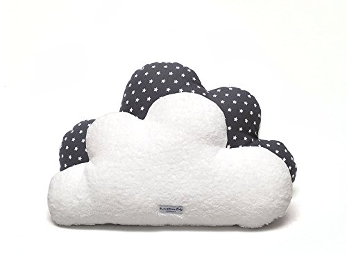 Blausberg Baby-Cuddle Cloud jastuk u obliku oblaka s jedne strane bijeli frotir - tamno siva antracit zvijezda - svi materijali Oeko-TEX® Standard 100 certificiran - ručno izrađen u Hamburgu, Njemačka