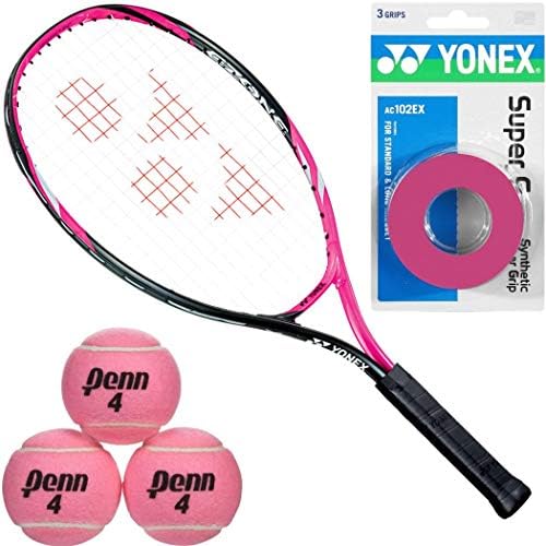 Yonex EZONE Smash Pink 25 inčni Junior teniski reket Starter Set ili komplet za djevojčice u paketu sa 3-paketom Pink Super GRAP Overgrips i Limenkom Pink teniskih loptica