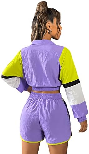 SweatyRocks ženska trenerka od 2 komada Colorblock half Zip Crop dukserica i set šortsova za struk