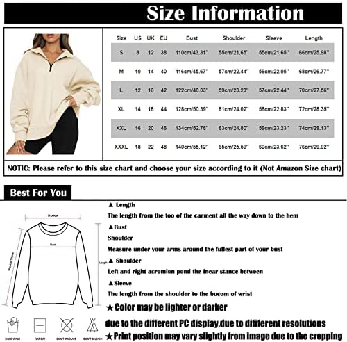 Duks za žene 1/4 Zip Graphic Hoodie dugi rukavi preveliki plus mashirts za žene
