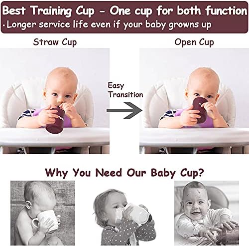 Šolja za malu djecu - silikonska Obuka za piće otvorena šolja za dojenčad sa slamkom i poklopcem - Baby šolja otporna na prosipanje- sigurna za hranu-brzo razvijanje vještine pijenja