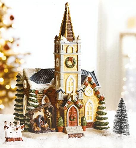 Sjeveroistočna kućanska roba Porcelanski božićni božićna božja Minijaturna minijatura osvijetljena božićna seoska zgrada sa dodacima, višebojni, 9,2 l x 7,45 W x 12,6 inča h