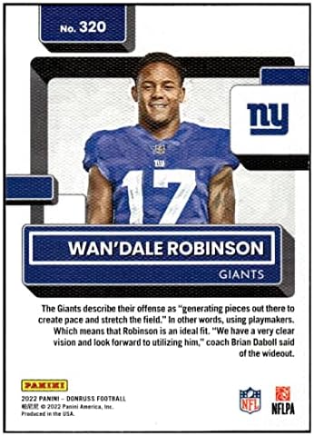 Wan'dale Robinson RC 2022 Donruss ocijenjeni Rookies Platno # 320 NY Giants NM + -MT + NFL Fudbal