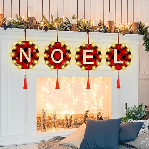 Božićni ukrasi Noel vrata Znak sa lakim LED Noel potpisom Baner Plaid Wood Xmas Decor za vrata