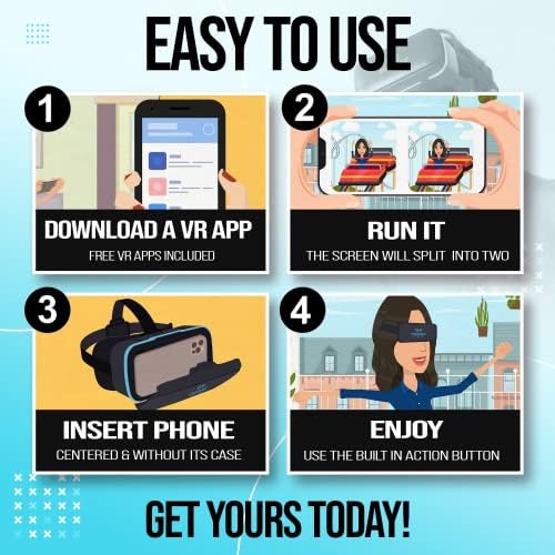 VR slušalice kompatibilne sa iPhoneom i Androidom-sa ugrađenim dugmetom za akciju | naočare za virtuelnu stvarnost za mobilni telefon od 4,7-6,5 - najbolji Set naočara / poklon za djecu i odrasle za doživljaj VR - plave