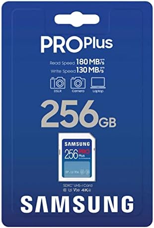 SAMSUNG PRO Plus Full Size 256GB SDXC memorijska kartica, do 180 MB/s, Full HD & 4K UHD, UHS-I, C10, U3, V30