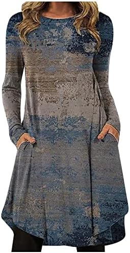 Nokmopo Ženski džemper haljine modni ležerni otisnuti okrugli vrat pulover labave haljine dugih rukava maxi haljina