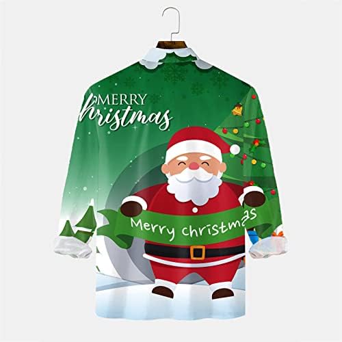 ZDDO božićne majice za muške, dugih rukava 3D smiješni Xmas Santa Claus Print Havajska majica Fit Ležerne majice