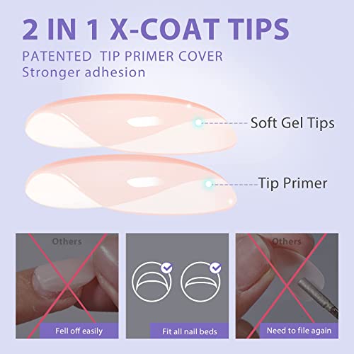 BTArtbox Savjeti za nokte za lijes-Gel Savjeti za nokte 2 u 1 neutralni Savjeti za X-Coat sa vrhom primer Cover, prethodno obojeni namočite lažne nokte pritisnite na noktima brza manikura svakodnevna upotreba 150kom 15 veličina