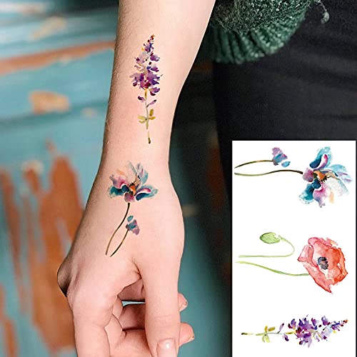 COKTAK 12Pieces / Lot 3D akvarel cvijet lavande privremene tetovaže za žene Body Art ruka lažna Flora odrasli TattooSticker vodootporne djevojke Tatoos