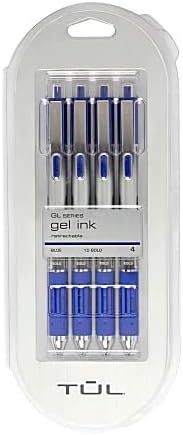 TUL Gel olovke na uvlačenje, podebljana tačka, 1,0 mm, Srebrna bačva, plavo mastilo, pakovanje od 4 olovke