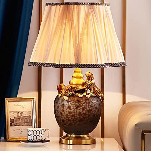 LBSWYH francuski lampice luksuzne keramičke stolne svjetiljke za životinje Dekor Enamel Noćna ormarića lampica Mesing stola lampica 26.4in visoka sa 18.1in širokom nijansom