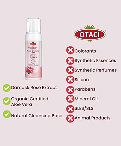 OTACI Rose Passion facial cleansing Foam, Face Cleanser Wash Foam Skin facial Water Rose Foaming