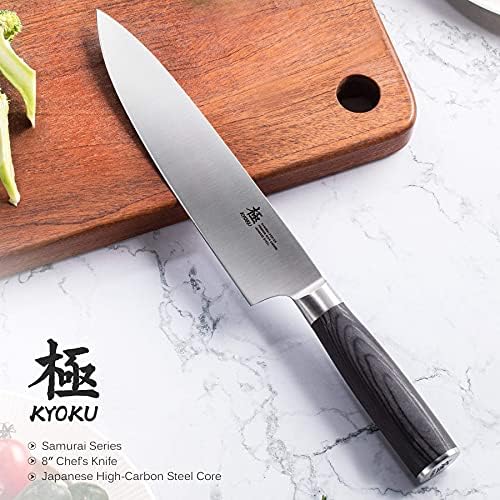 KYOKU Samurai Serija 8 kuharski nož + 7 Nakiri nož za povrće-pun Tang-japanski visokougljični čelik - Pakkawood drška