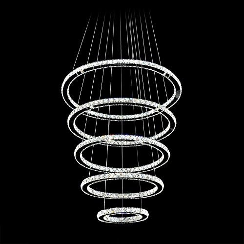 Meerosee Crystal Chansteleiers 5 prstenova luster Moderne LED stropne svjetlo Učvršćenja Privjesak Rasvjeta Blagovaonica Luster Savremeni podesivi kabel od nehrđajućeg čelika D31.5 +19.7 +11.8 +11.8