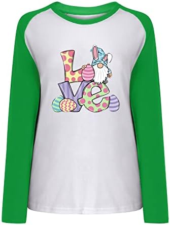 Ženska slatka Gnome jaja srce štampane Uskršnje dukseve proljeće Crew vrat Dugi rukav pulover Holiday T-Shirt Tops