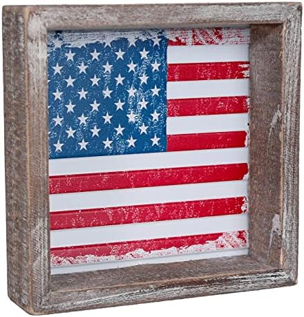 Festwind 4. jula slojeviti dekor poslužavnika, reljefni metalni okvir za zastavu SAD-a, dekor stola američke zastave za Četvrti jul, dan sjećanja, Patriotski drveni dekor za police