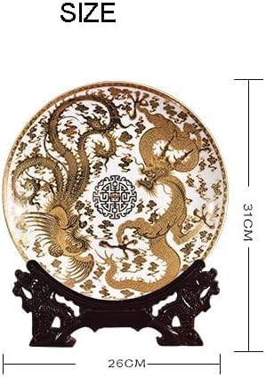 JKUYWX ART Keramička ukrasna ploča Zlatni zmajevi ukras ploče ploče ploča od drveta Porculanska ploča set Vjenčani poklon