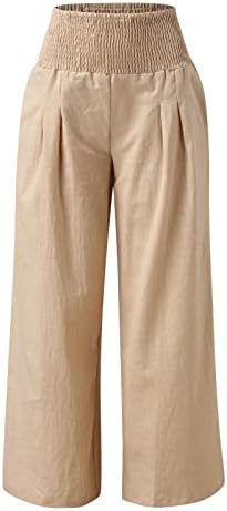 2023 pamučne pantalone, žene ljetne visoke struka plaže Palazzo hlače široke noge dugih salona pantnih pantalona sa džepovima