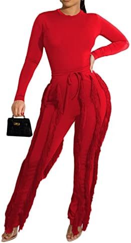 Ženska odjeća od 2 komada dugi rukavi Tank Tops duge pantalone sa resama Casual Tassels Bodycon Yoga Pants Set Clubwears