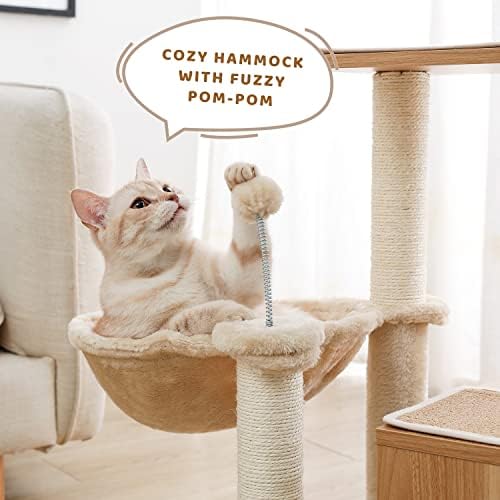 ZLXDP Cat Tree drveni višeslojni mačji strugač Tower Nest Cat penjački okvir udoban Condos verzija viseći Bal