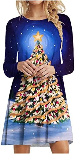 Ruziyoog Božićna haljina za žene 3d ružna božićna jelka štampana dugim rukavima tunika majica