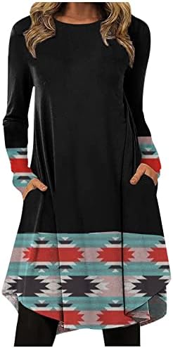 Jjhaevdy ženski retro modni casual tiskani okrugli vrat pulover labave haljine s dugim rukavima